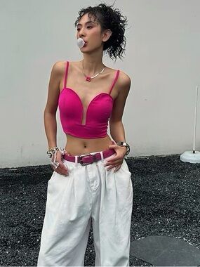 Hot Pink V-Wire Bustier Crop Top